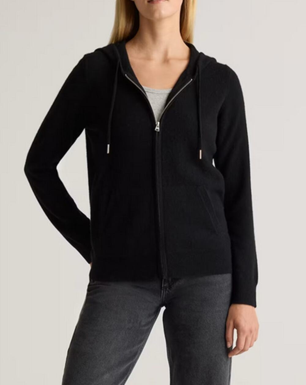 Quince Mongolian Cashmere Full-Zip Hoodie NAVY S NWOT